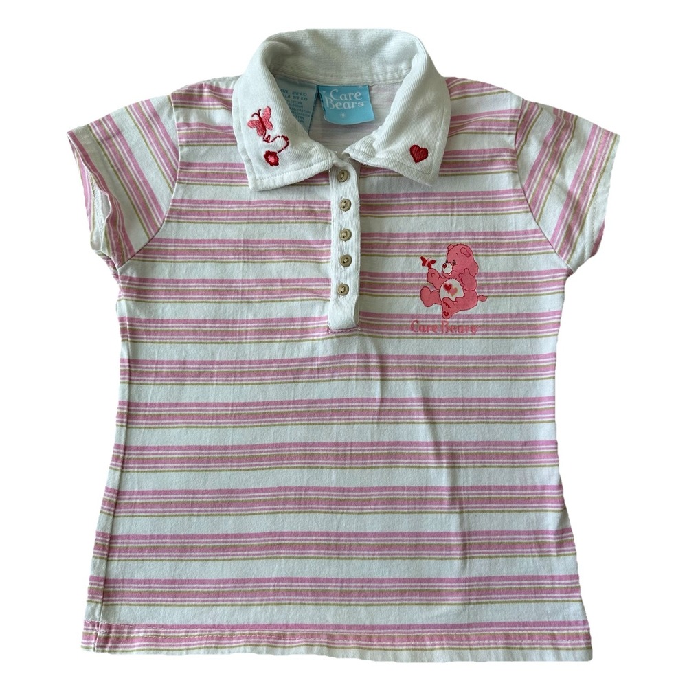 Vintage Care Bears Polo Shirt Size Small Love A Lot S 6 Pink Butterfly Y2K 00s